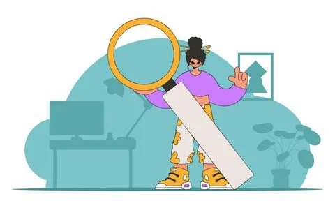 Concept Finding the necessary information on the Internet. A man holds a ma.. Stock Illustration