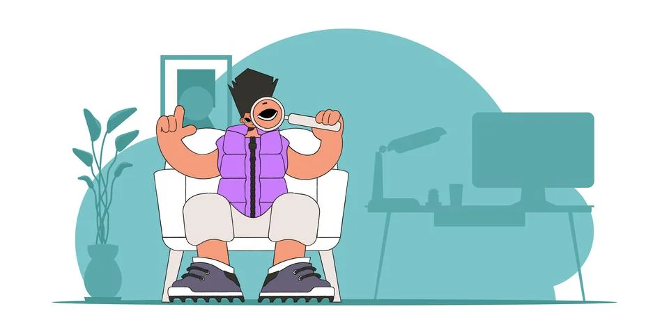 Concept Finding the necessary information on the Internet. The guy is holdi.. Stock Illustration