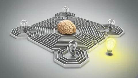 Concept of finding a solution difficult situation the brain is in a maze and  Stock Illustration