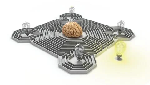 Concept of finding a solution difficult situation the brain is in a maze and  Stock Illustration