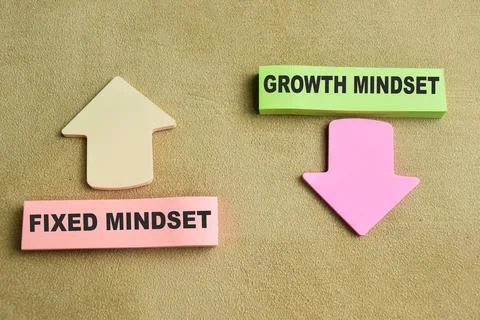 Concept of Fixed Mindset or Growth Mindset write on sticky notes Stock Photos