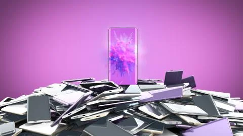 Concept of flagman model Modern full screen smart phones random color 3d rend Stock Illustration
