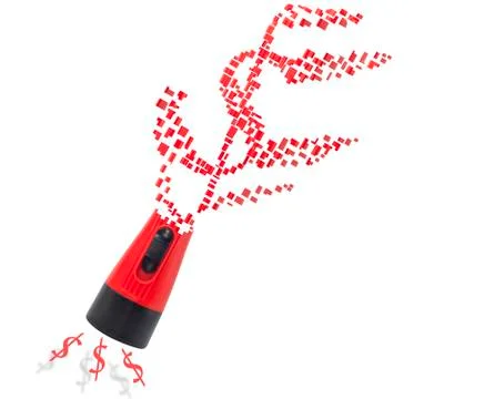 Concept flashlight with dollar on white background Stock Illustration