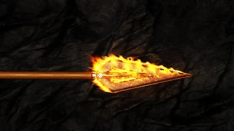 Concept of flying arrow in the dark with burning arrowhead, 3d illustration Stock Illustration