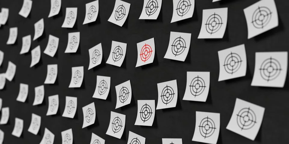 Concept Of Focus And Precision In Decision Making. Many Target Icons On Whi.. Stock Illustration