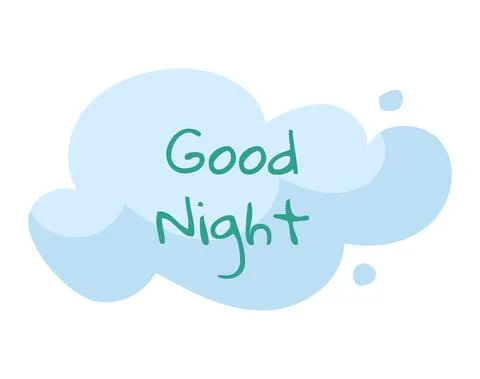 Concept font style green text good night on cloud, wishing nice evening sleep Stock Illustration