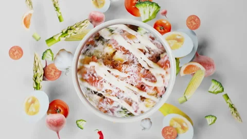 Concept of food 3d rendering for a cooking promo loop Stock Footage 194108999