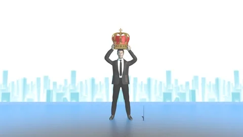 Concept footage. A man won a crown while a trap appears below him. 3D Rendering Stock Footage 138400804