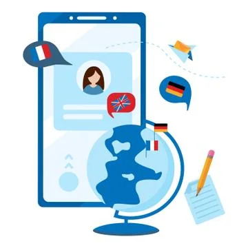 Concept Foreign language online learning Mobile app. Stock Illustration