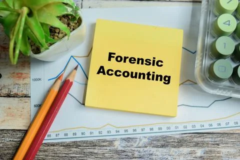 Concept of forensic accounting write on sticky notes isolated on Wooden Table 스톡 사진