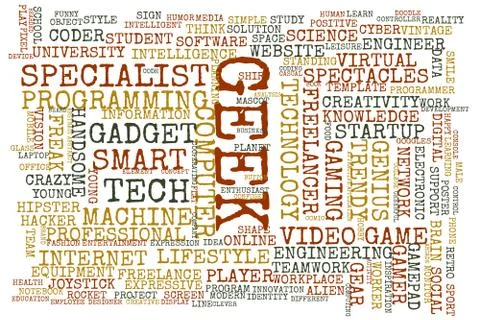Concept in the form of a cloud of words associated with the term Geek Stock Illustration