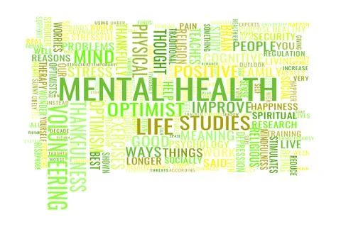 Concept in the form of a cloud of words associated with Mental health Stock Illustration