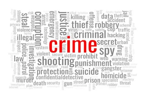 Concept in the form of a cloud of words related to the topic of crime Stock Illustration