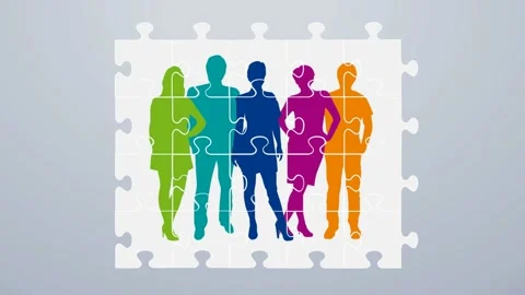 Concept of forming a work team. Pieces of a puzzle that stick together to for Stock Footage 141498237