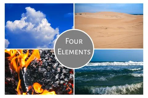 Concept Of The Four Elements: Earth, Water, Air, Fire Stock Photos