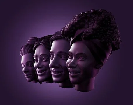 Concept of four human faces - CGI 3d sculptures Stock Illustration
