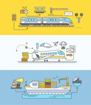 Concept of Freight Forwarding Rail by Sea and Air Stock Illustration