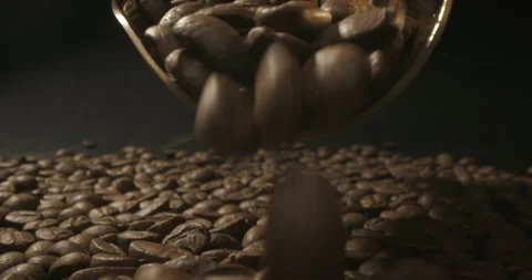 Concept of freshly roasted coffee bean, delicious, aromatic, roasted premium Stock Footage 270335656