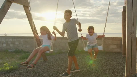 The concept of a friendly family. A large friendly family having fun on sunset. Stock Footage 138896323