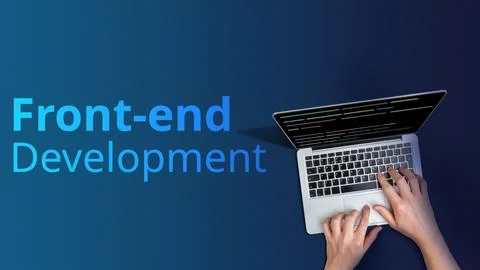 Concept front-end development with person and laptop Stock Photos