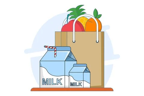 Concept of fruit and milk drinks, healthy and nutritious food and drinks. Stock Illustration
