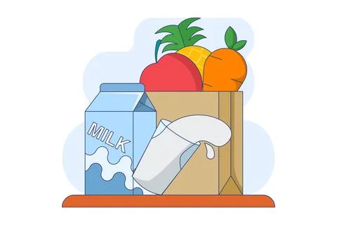Concept of fruit and milk drinks, healthy and nutritious food and drinks. Stock Illustration