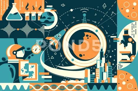 Concept future and modern science, city and space. Stock Illustration