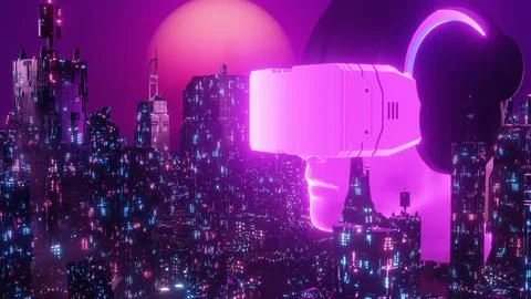 Concept Of Future Digital Technology Cyber City World Virtual Reality Concept Иллюстрация