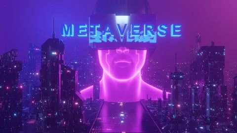 Concept Of Future Digital Technology Panorama Night City Banner Background 3d Иллюстрация