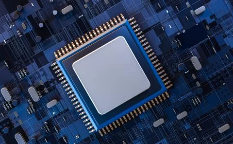 Concept future electronic circuit board with processor close up. イラスト素材