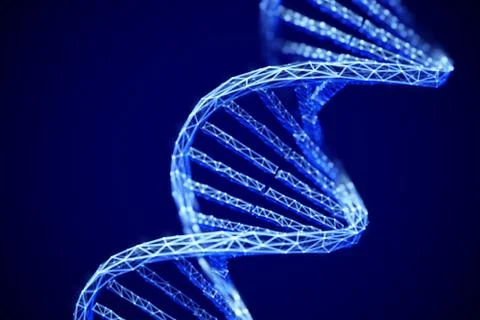 Concept of future genetic technology: 3D digital DNA double helix molecule. Illustrazione stock
