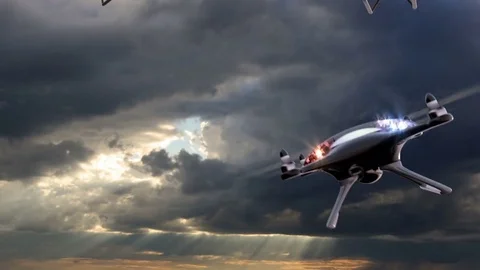 Concept of the future. Police drones take off against the sky background 스톡 동영상 84789661