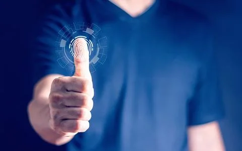 Concept of the future of security and password control through fingerprints.. Stock Photos