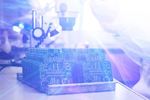 The concept of future technologies. Computer board with visual effects in a Foto stock