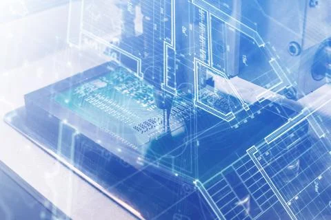 The concept of future technologies. Computer board with visual effects in a 스톡 사진