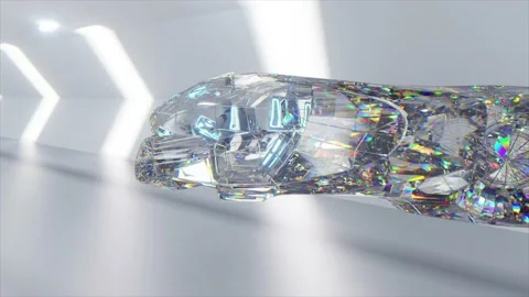 The concept of future technologies. The diamond car flies through a white light Stock Footage 186968120