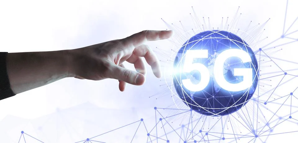 Concept of future technology 5G network systems and internet. 3d illustration Ilustración de archivo