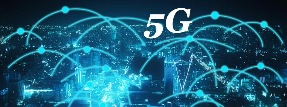 Concept of future technology 5G network systems and internet. 3d illustration Stockillustratie