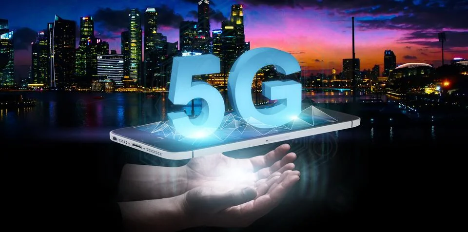 Concept of future technology 5G network systems and internet. 3d illustration Stock-Illustration
