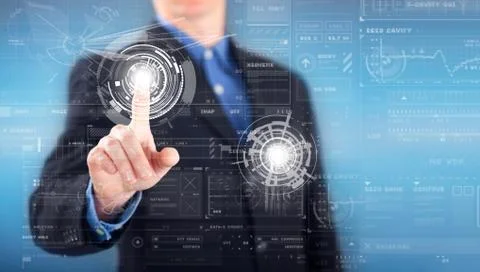 Concept of future,businessman working with digital virtual screen Stock Photos