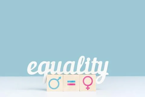 The concept of gender equality and equal pay. The word equality is on three w Stock Photos