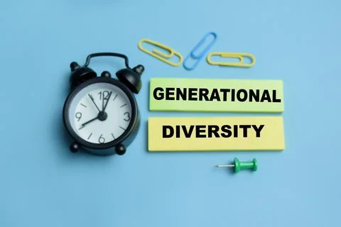 Concept of generational diversity write on sticky notes isolated on table. Stock Photos