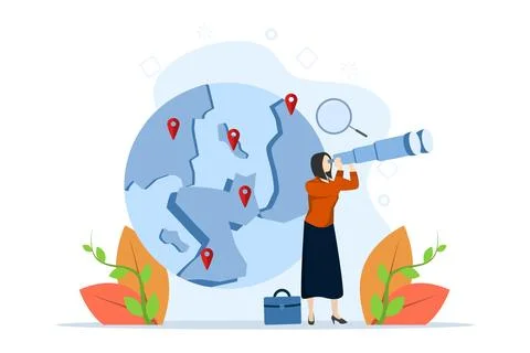 Concept of geolocation, gps navigation, online maps, gps pin, right way. Stock Illustration