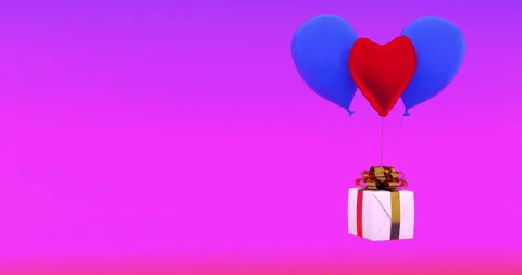 Concept. Gift on balloons. footage background. 3d render. animation Stock Footage 147355177