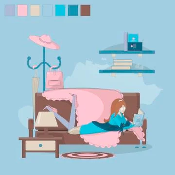 Concept girl reading a book. Vector. Stock Illustration