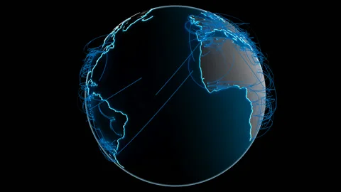 Concept of global communication, connection lines and Earth Stock Footage 128738785