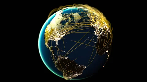 Concept of global communication, connection lines and Earth Stock Footage 128739201