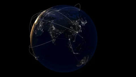 Concept of global communication, connection lines and Earth Stock Footage 128743489