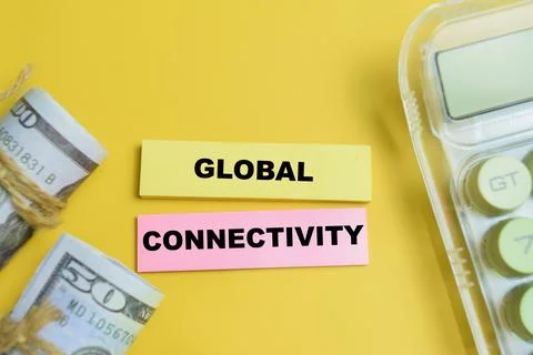 Concept of global connectivity write on sticky notes isolated on table. Stock Photos