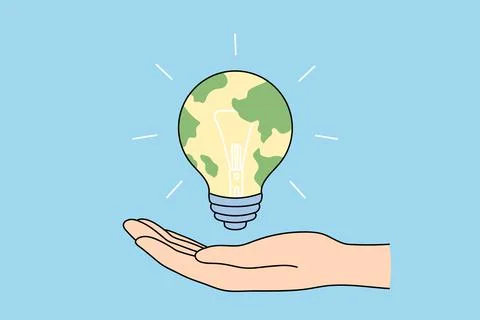 The concept of a global idea. A glowing light bulb with a world map. The conc 스톡 일러스트